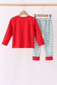 Christmas Tree Embroidery Stripe Pants Set