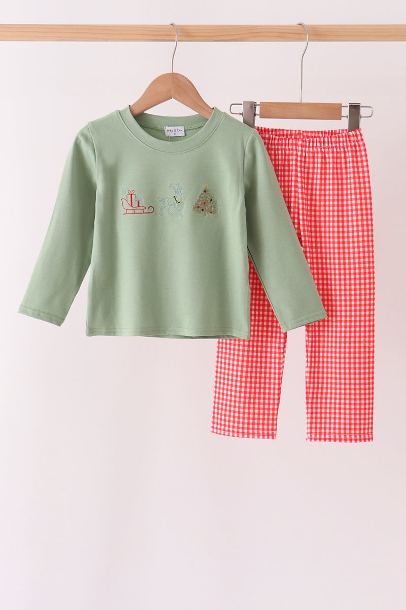 Christmas Embroidery Pants Set