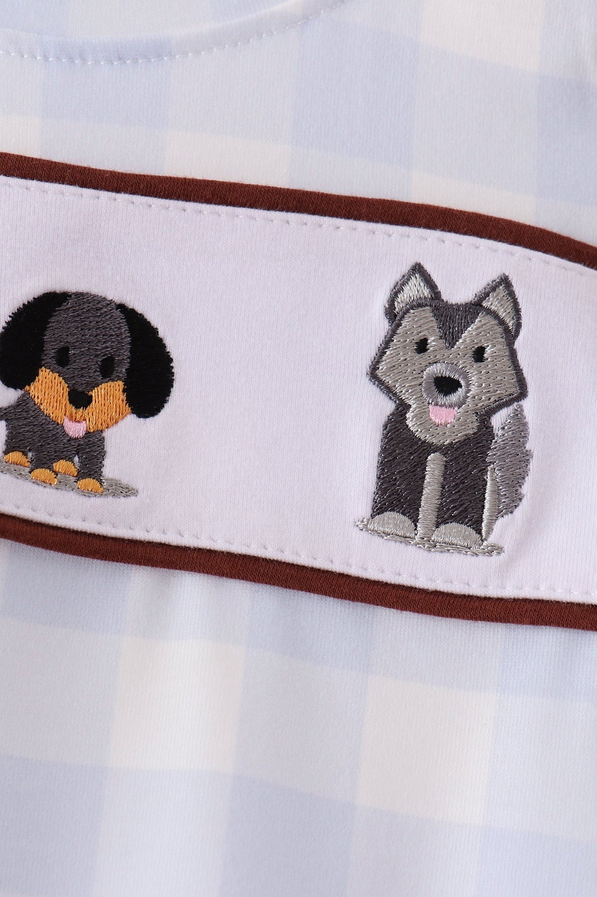 Puppy Embroidery Gingham Bubble