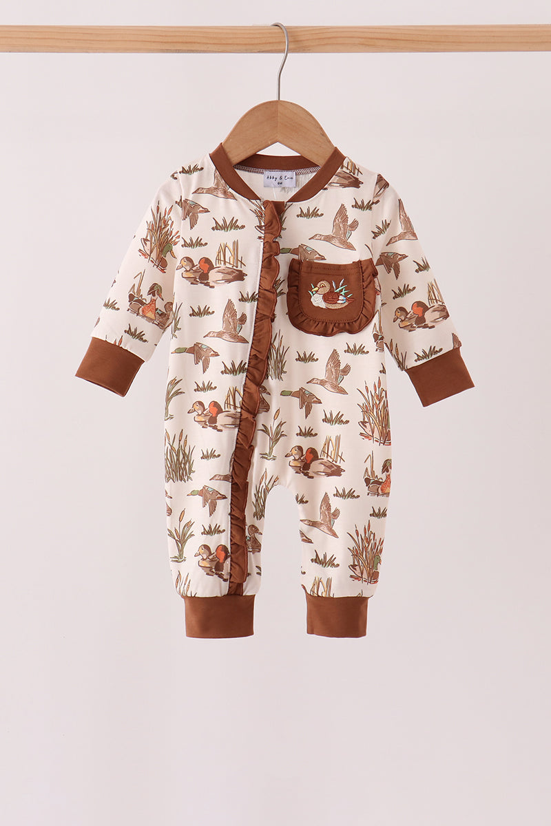 Duck Embroidery Ruffle Romper