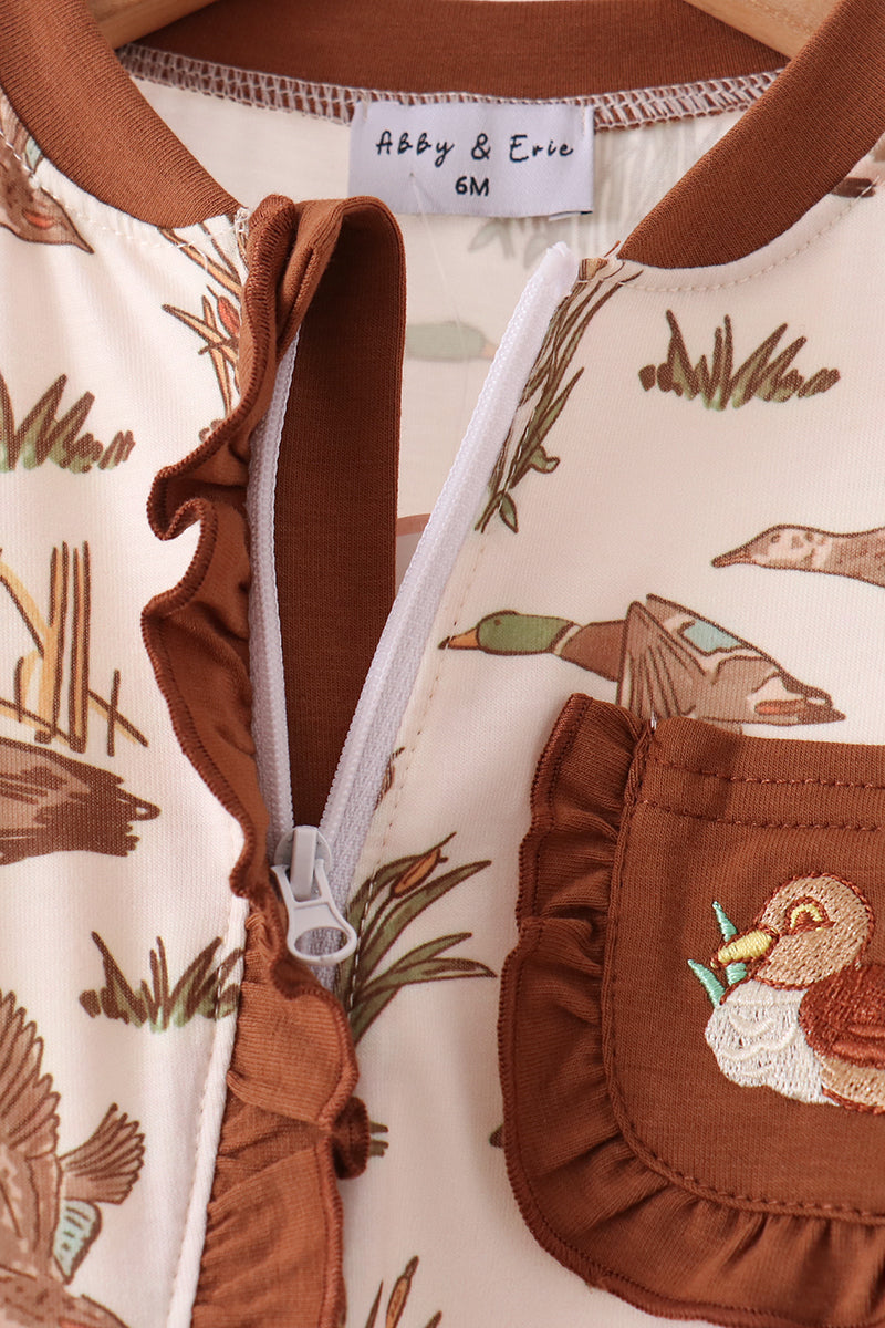 Duck Embroidery Ruffle Romper