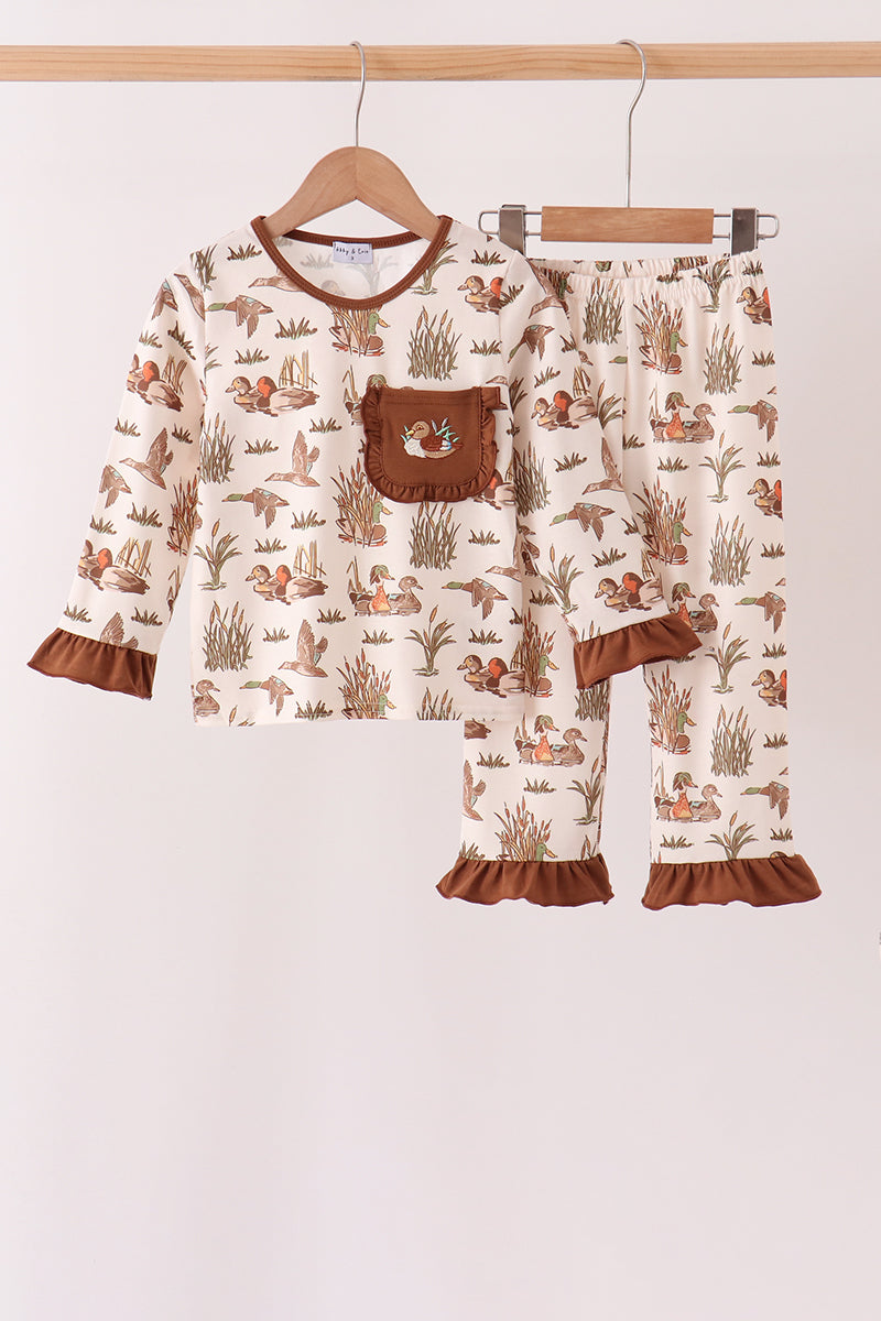 Duck Embroidery Ruffle Pants Set