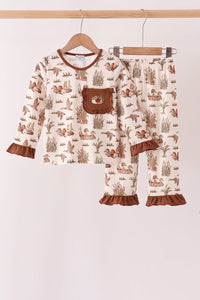 Duck Embroidery Ruffle Pants Set