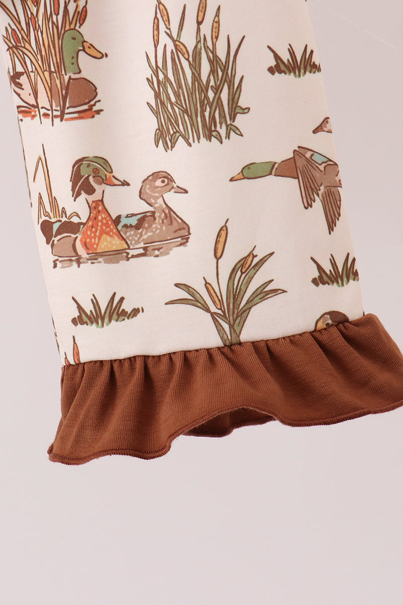 Duck Embroidery Ruffle Pants Set
