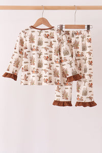 Duck Embroidery Ruffle Pants Set
