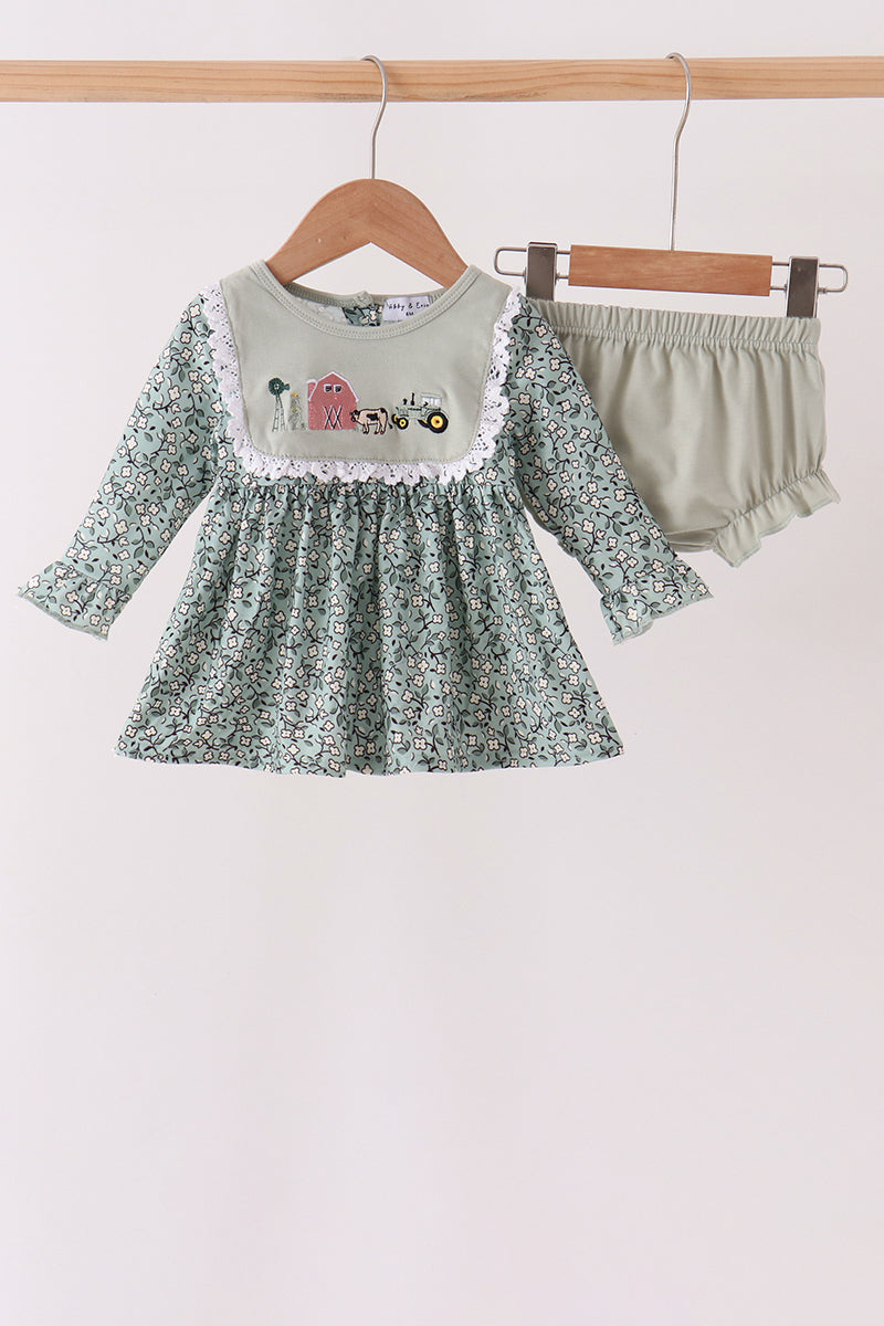 Farm Floral Embroidery Ruffle Bloomer Set