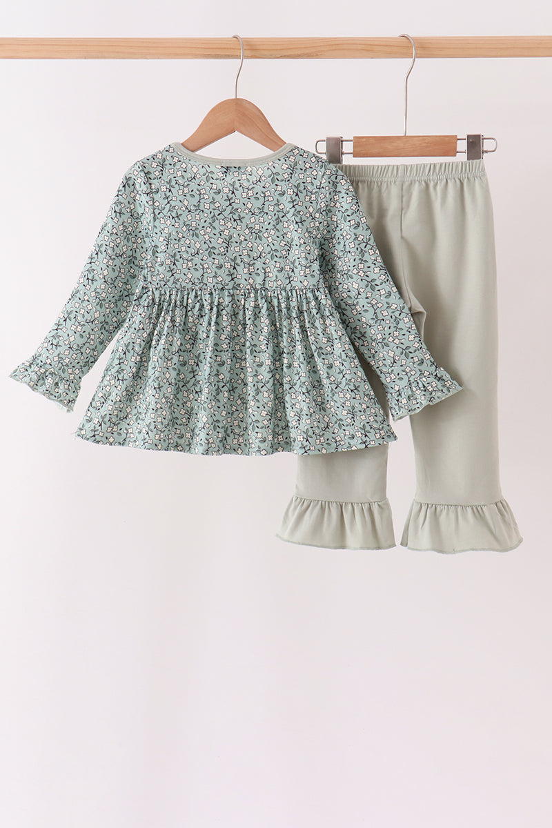Farm Floral Embroidery Ruffle Pants Set