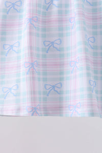 Blue plaid bow floral pants set