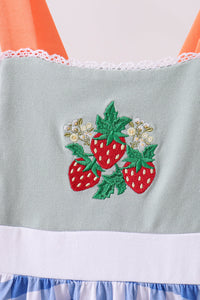 Strawberry embroidery ruffle gingham dress