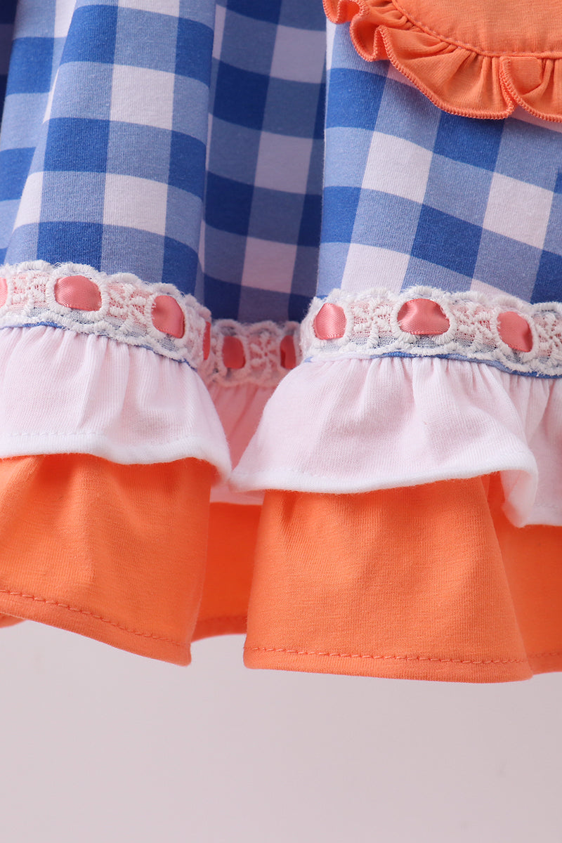 Strawberry embroidery ruffle gingham dress