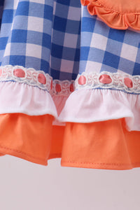 Strawberry embroidery ruffle gingham dress