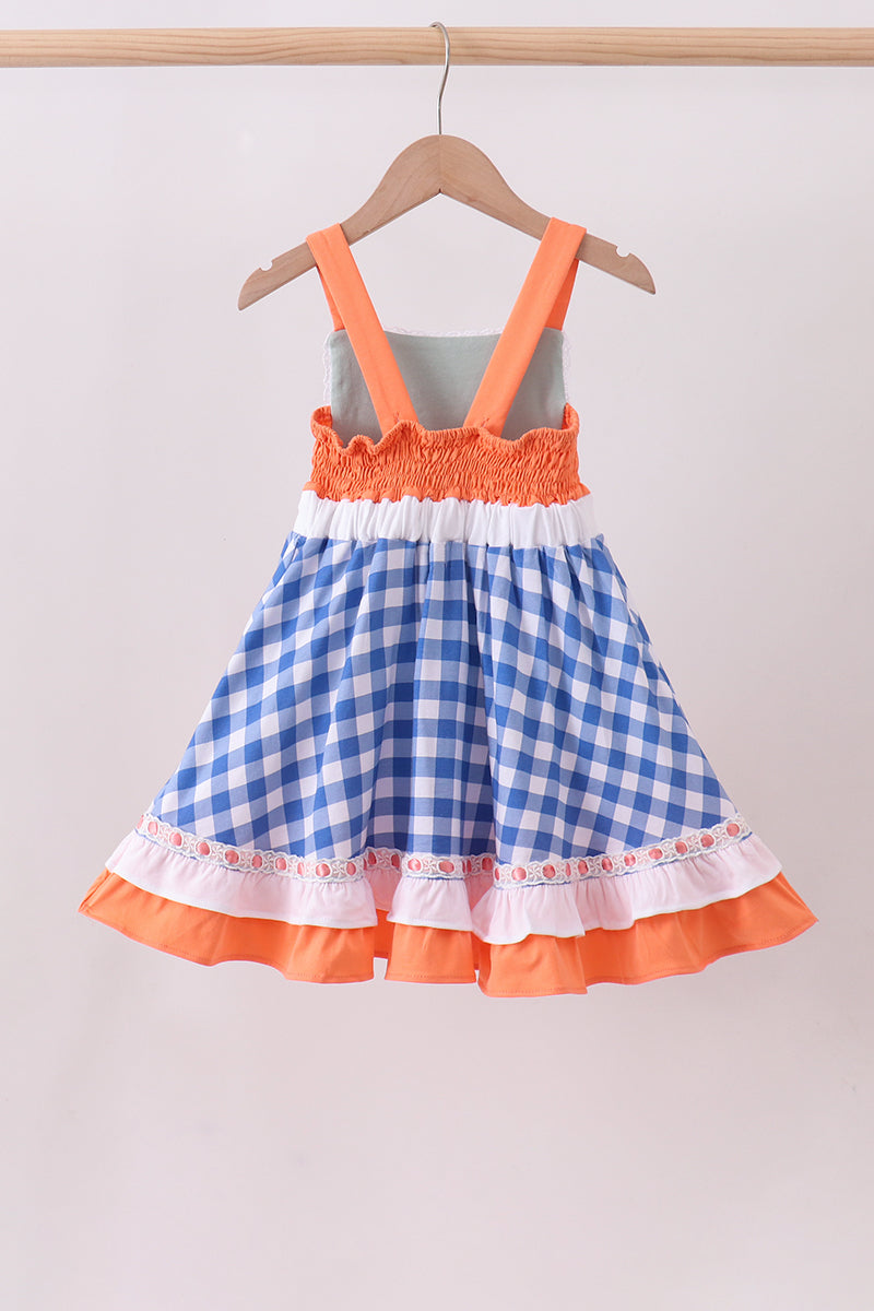 Strawberry embroidery ruffle gingham dress