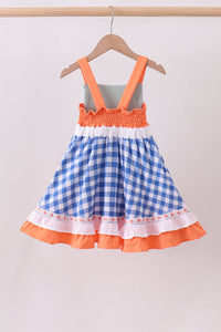 Strawberry embroidery ruffle gingham dress