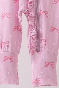 Pink bow print romper