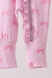 Pink bow print romper