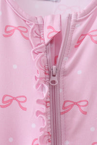 Pink bow print romper