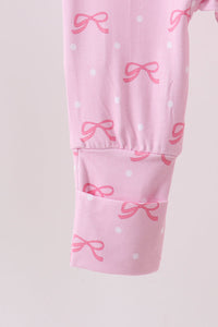 Pink bow print romper
