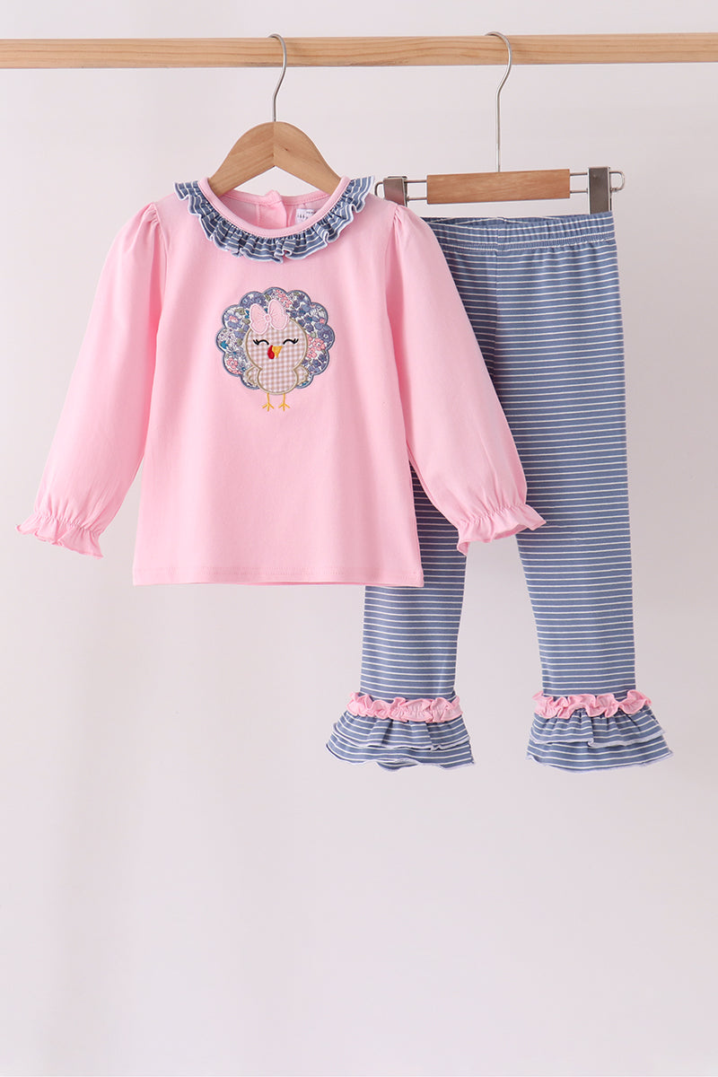 Turkey applique ruffle pants set