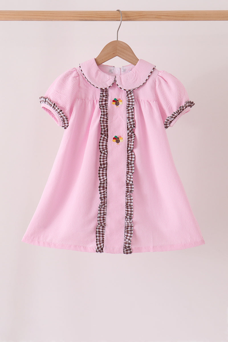 Turkey embroidery ruffle gingham dress