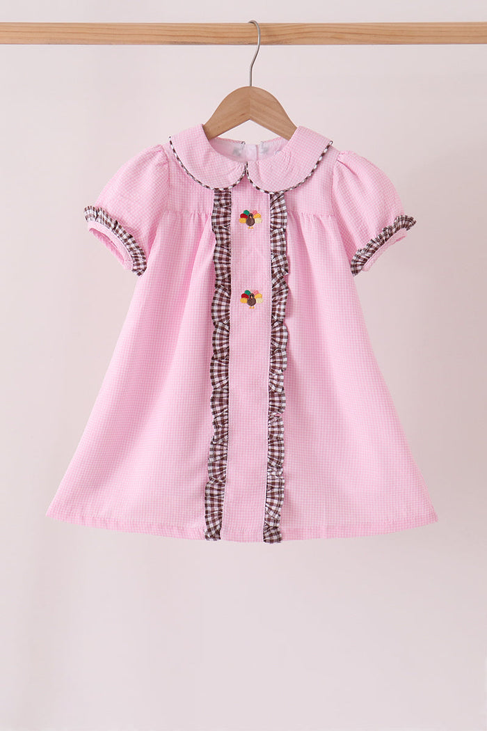 Turkey embroidery ruffle gingham dress