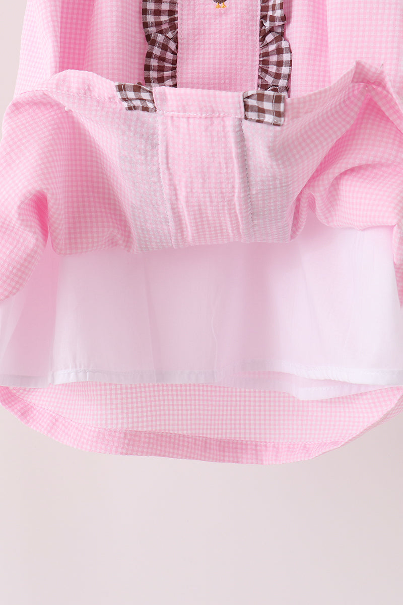 Turkey embroidery ruffle gingham dress