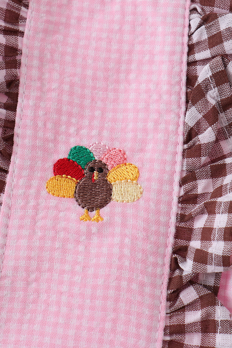 Turkey embroidery ruffle gingham dress