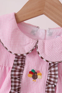 Turkey embroidery ruffle gingham dress