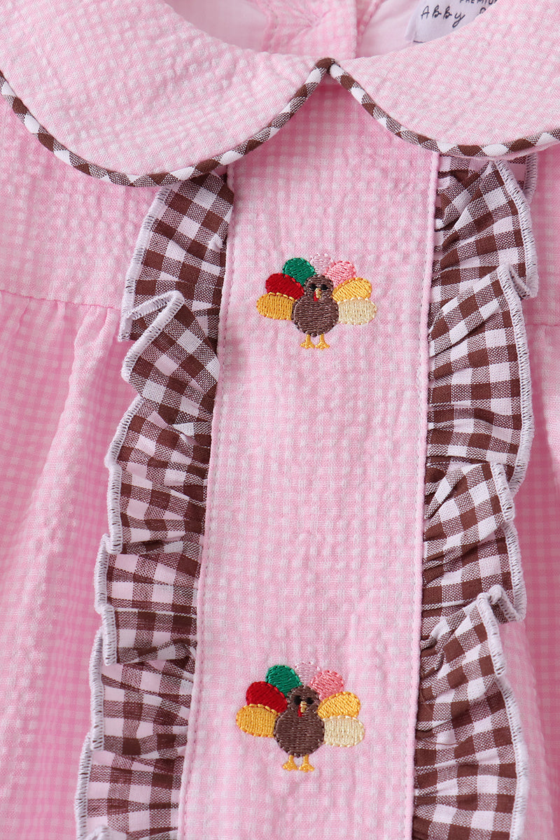 Turkey embroidery ruffle gingham pants set