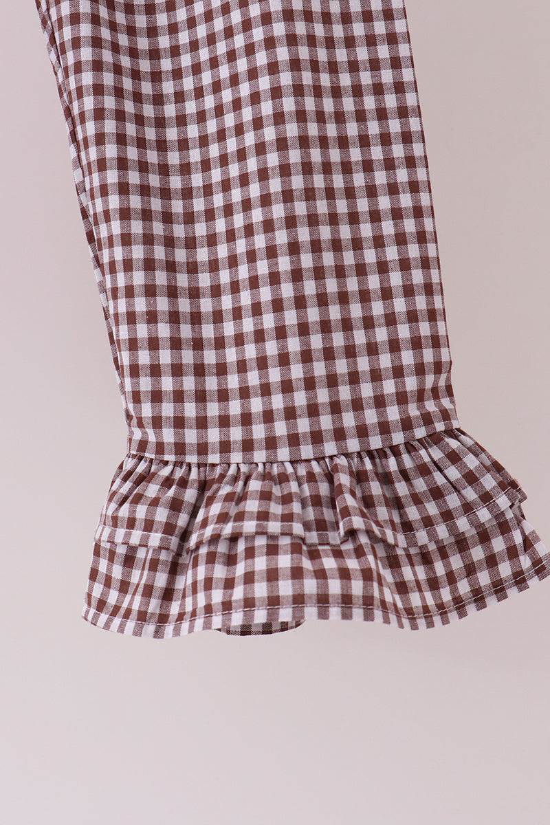 Turkey embroidery ruffle gingham pants set