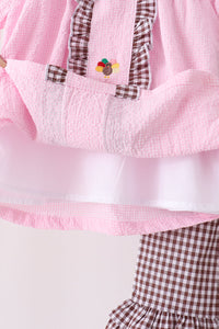 Turkey embroidery ruffle gingham pants set