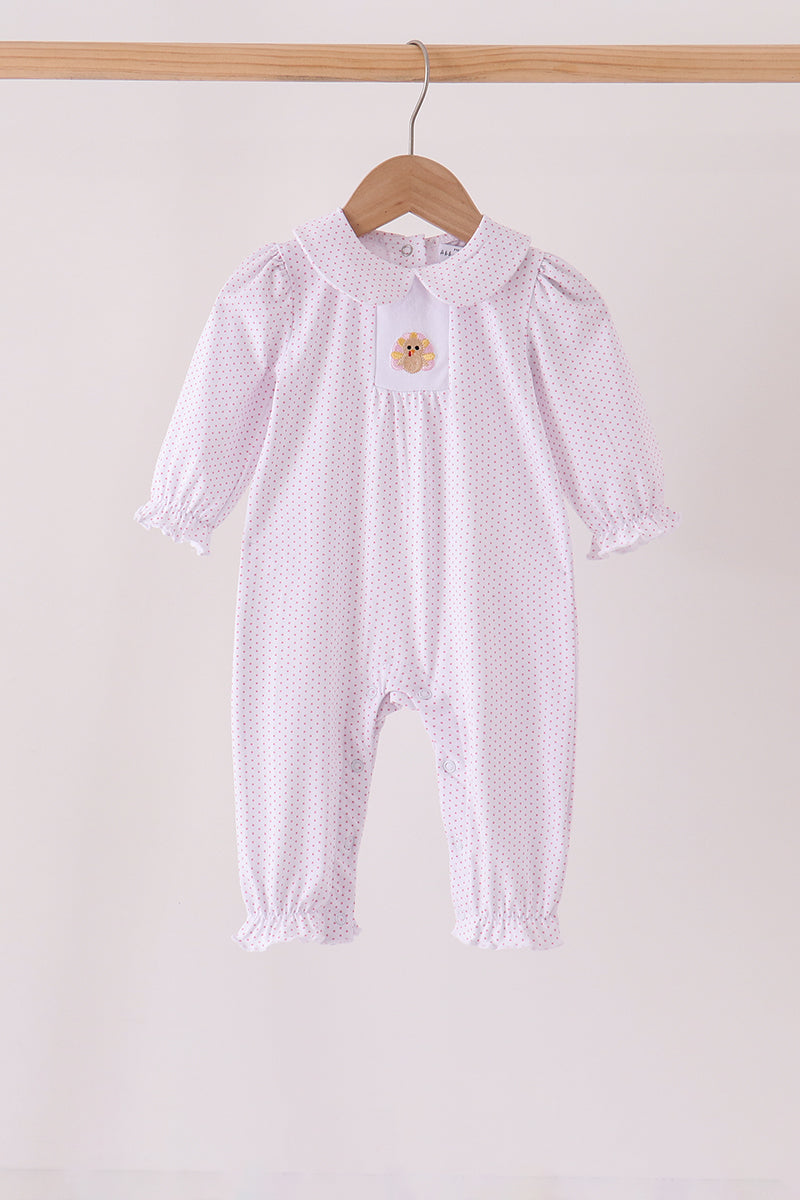 Turkey embroidery ruffle romper