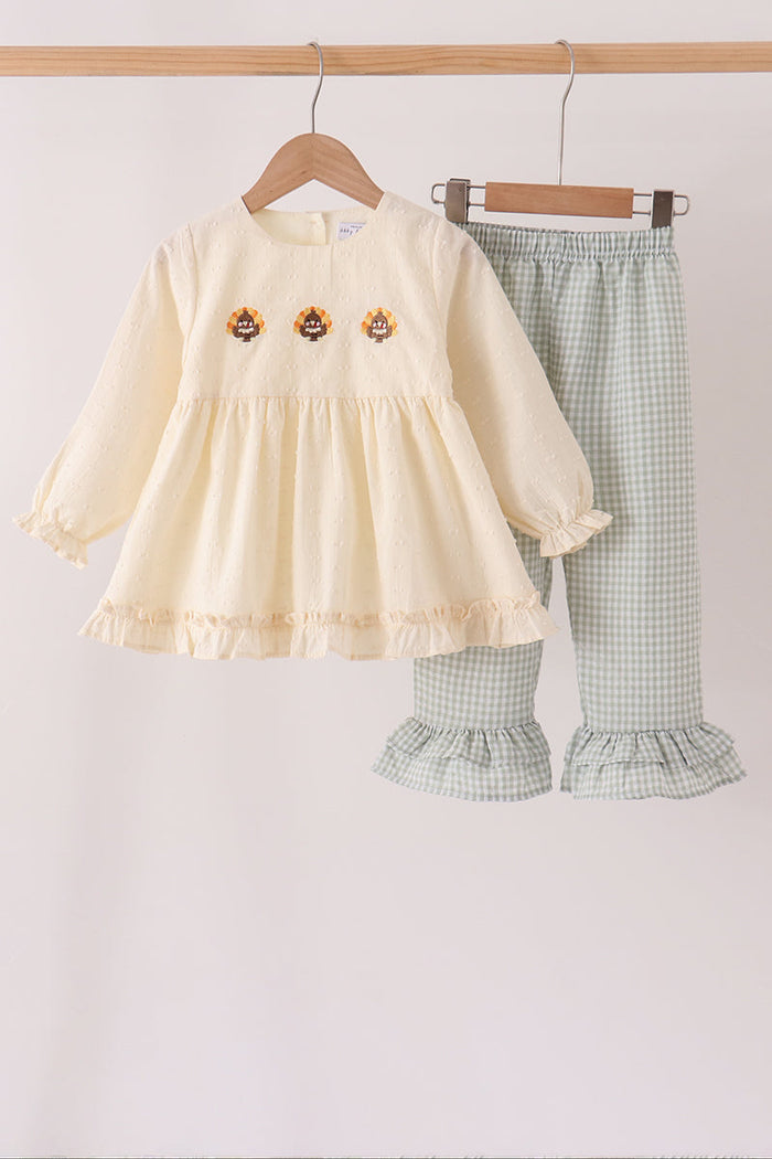 Turkey embroidery ruffle pants set