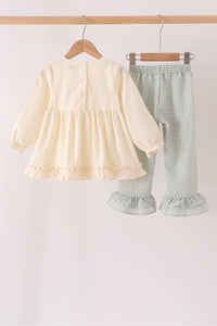 Turkey embroidery ruffle pants set