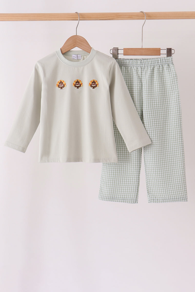 Turkey embroidery gingham pants set