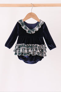 Navy plaid ruffle bubble