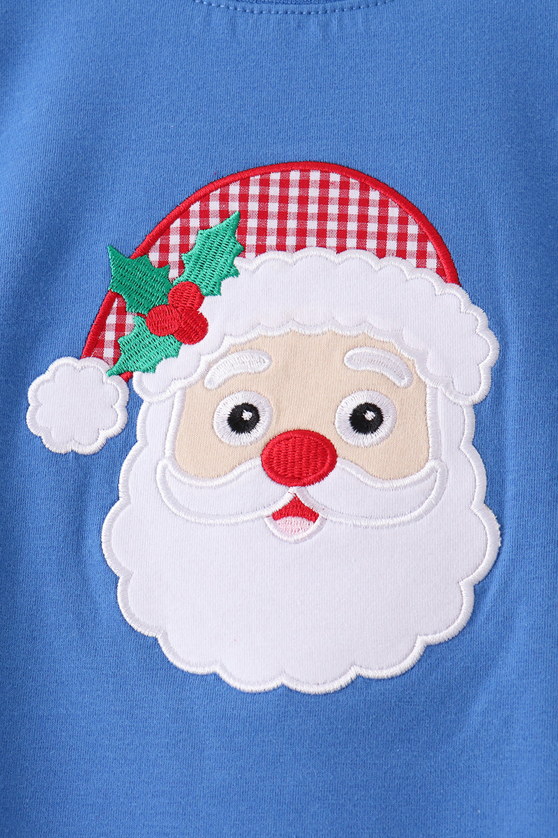Santa embroidery gingham pants set