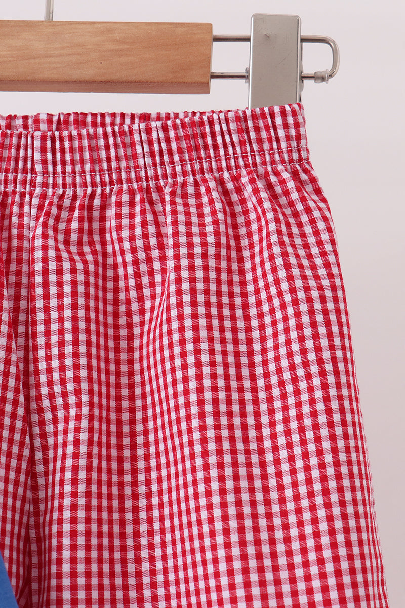 Santa embroidery gingham pants set