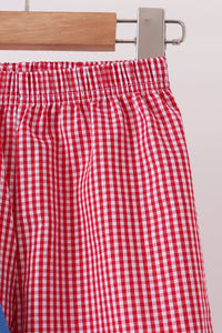 Santa embroidery gingham pants set
