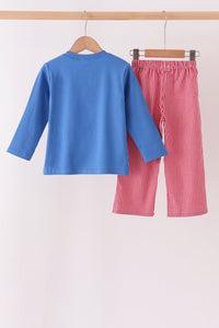 Santa embroidery gingham pants set