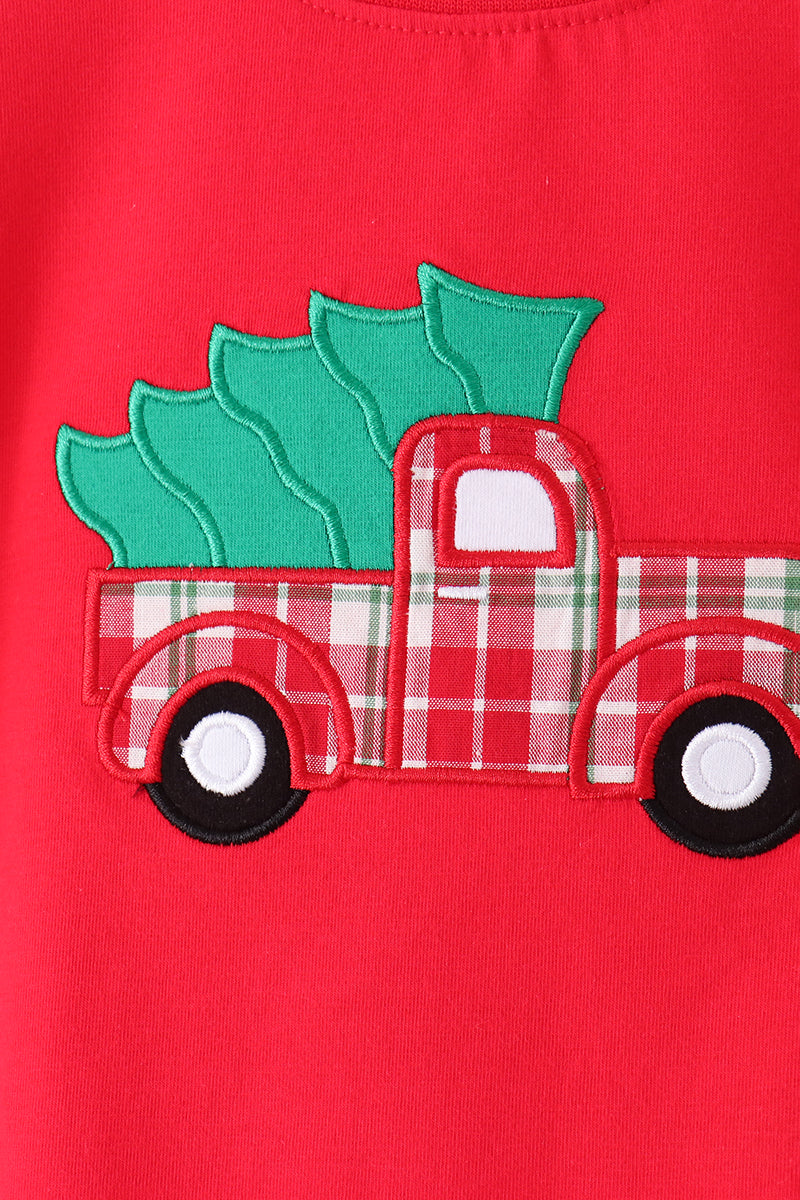 Christmas tree truck embroidery plaid pants set