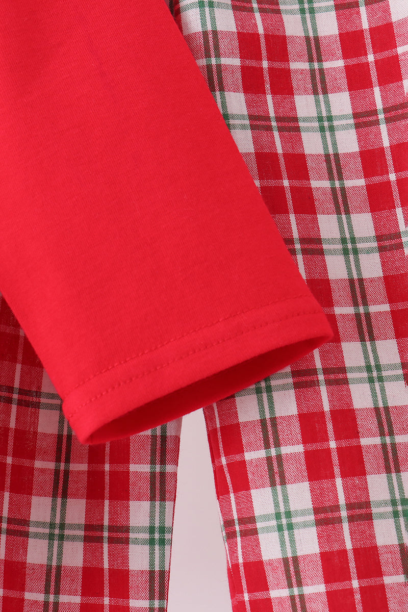 Christmas tree truck embroidery plaid pants set