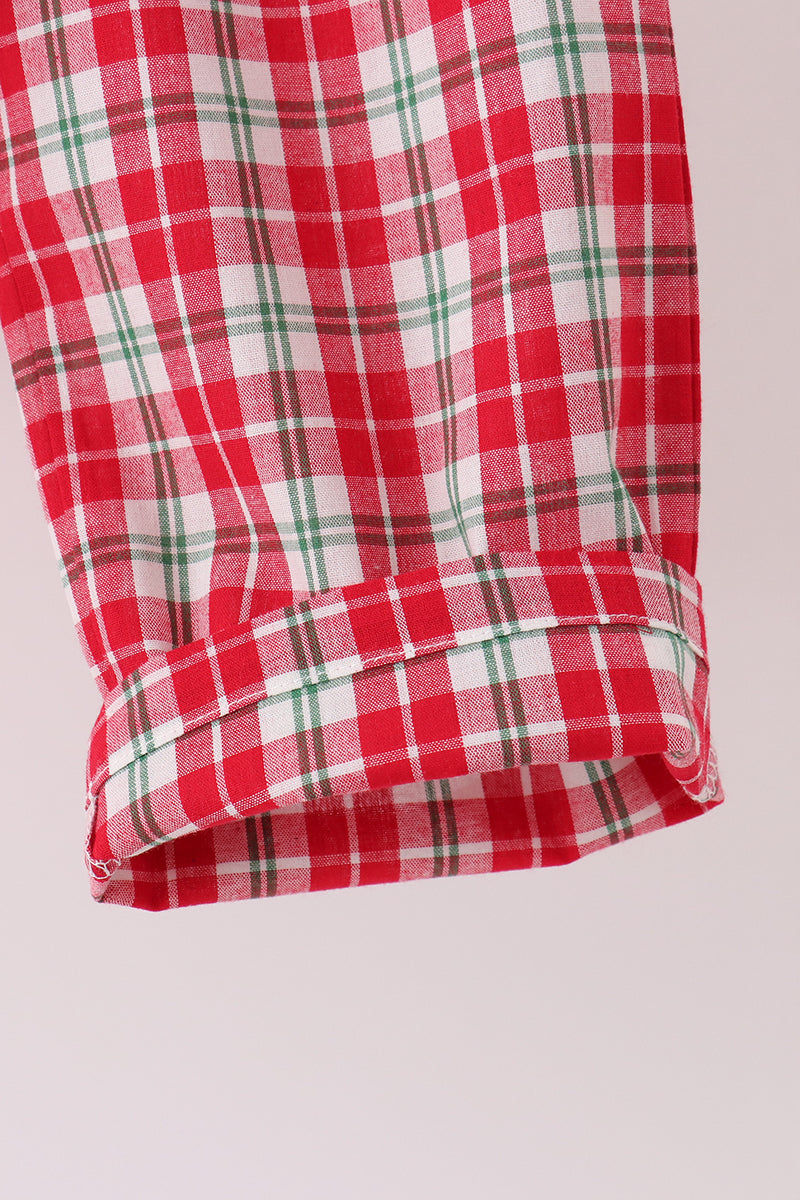 Christmas tree truck embroidery plaid pants set