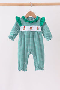 Gingerbread embroidery stripe ruffle romper