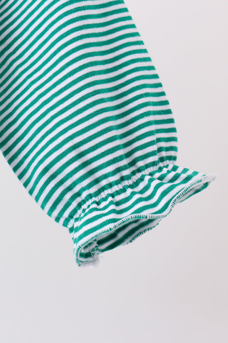 Gingerbread embroidery stripe ruffle romper