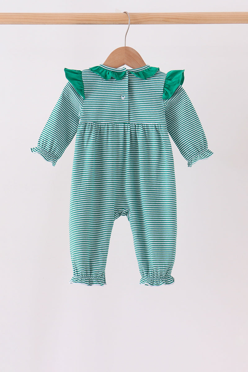 Gingerbread embroidery stripe ruffle romper
