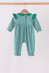Gingerbread embroidery stripe ruffle romper