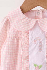 Candy cane holly embroidery plaid bubble