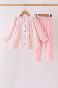 Candy cane holly embroidery plaid pants set