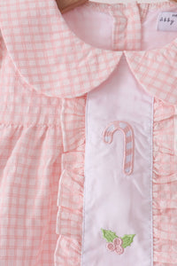 Candy cane holly embroidery plaid pants set