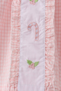 Candy cane holly embroidery plaid pants set